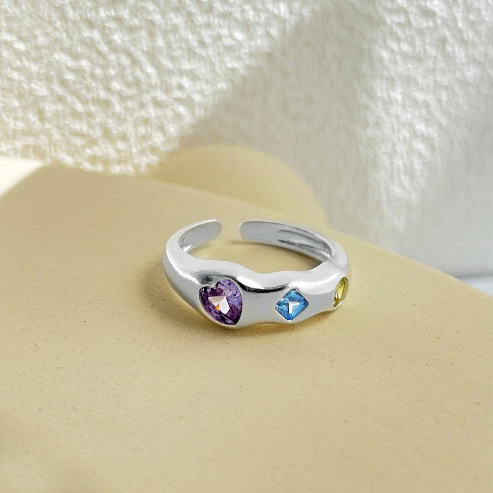 Silver Zircon Cushion Square Cut Inlaid Band Dainty Ring