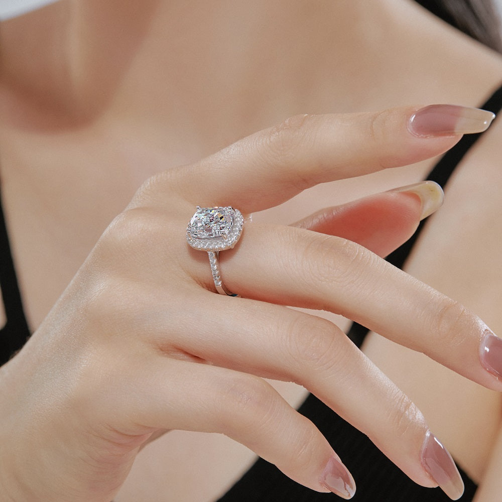 Silver Zircon Radiant Cut Framed Halo Ring