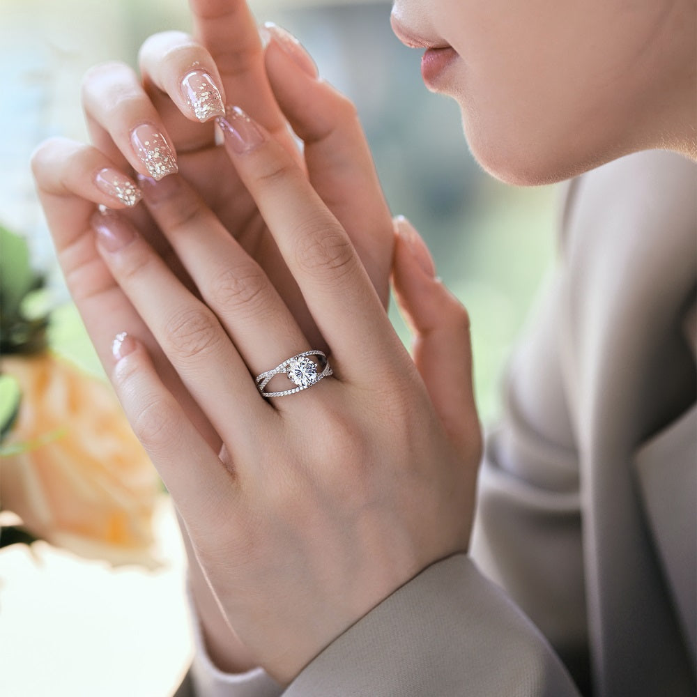 Silver Zircon Round Cut Twisted Flower Solitaire Ring