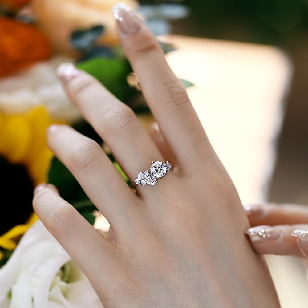 Silver Zircon Round Cut Twisted Multi Shape Dainty Ring