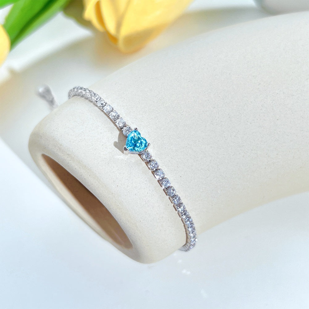 Silver Zircon Heart Cut Classic Tennis Bracelet