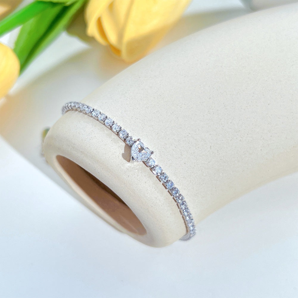 Silver Zircon Heart Cut Classic Tennis Bracelet