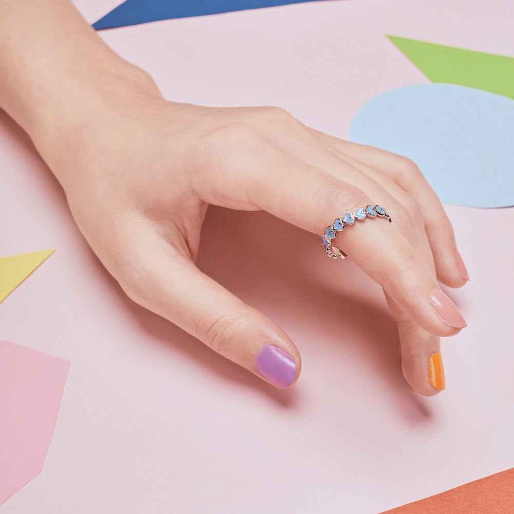 Silver Layered Heart Eternity Ring