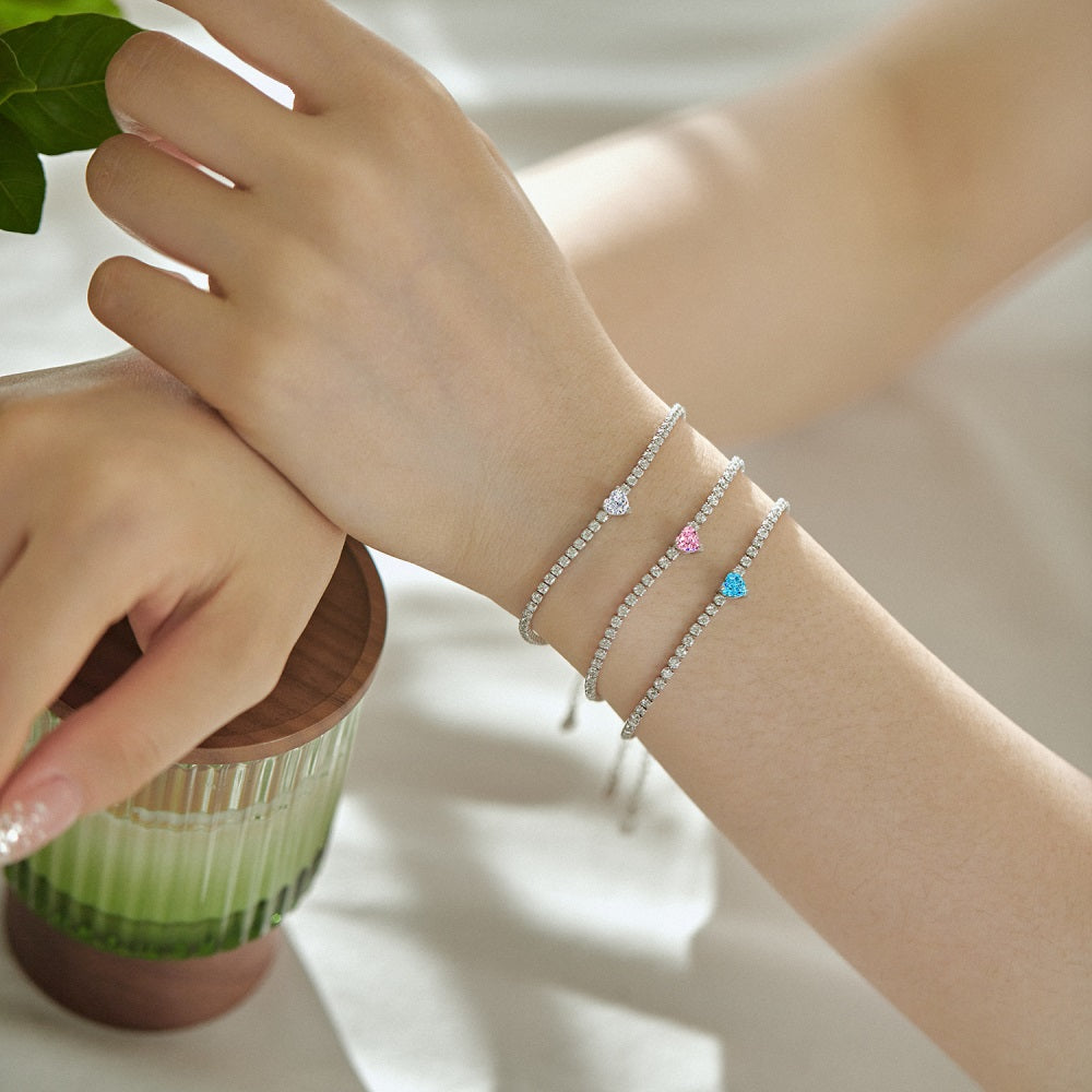 Silver Zircon Heart Cut Classic Tennis Bracelet
