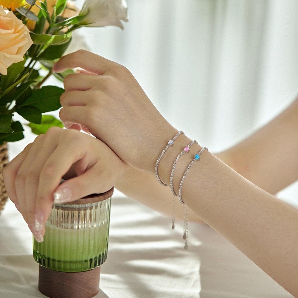 Silver Zircon Heart Cut Classic Tennis Bracelet