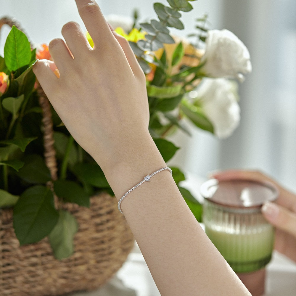 Silver Zircon Heart Cut Classic Tennis Bracelet