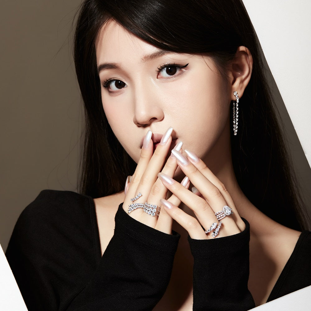 Silver Zircon Round Cut Dangle Tassel Drop Earrings