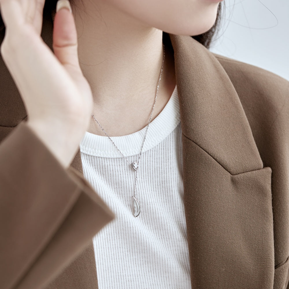 Silver Zircon Pear Cut Bean Pendant Necklace