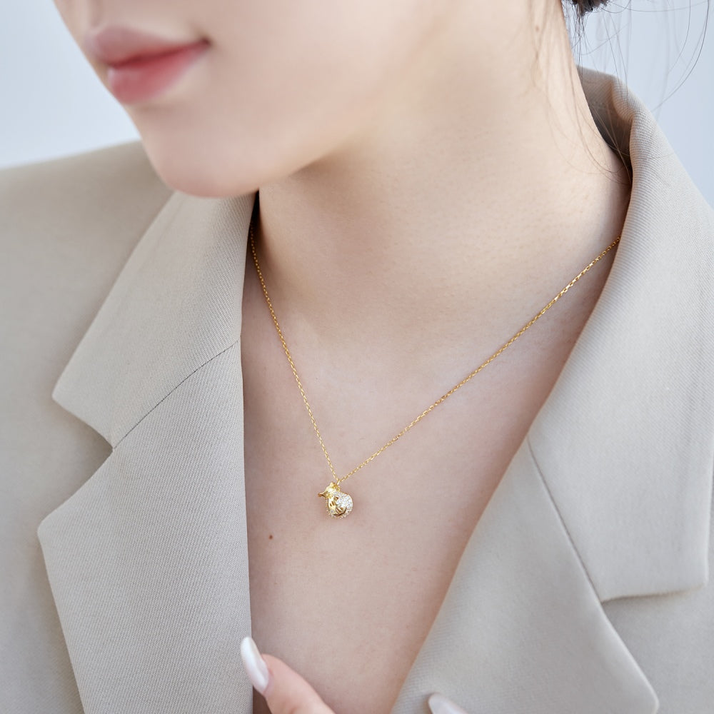 Silver Zircon Round Cut Money Bag Pendant Necklace