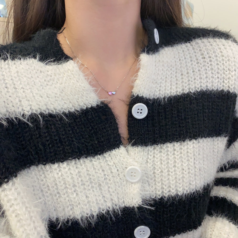 Silver Zircon Heart Cut Love Duel Pendant Necklace