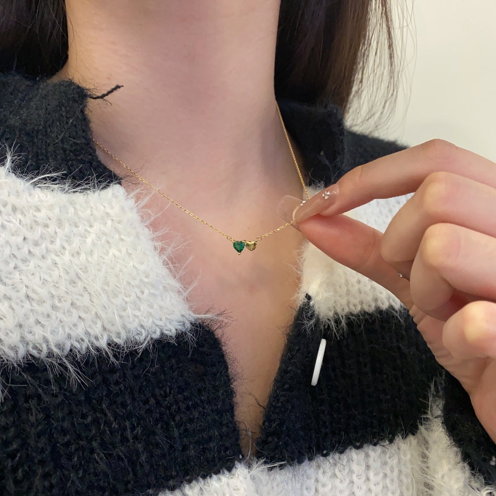 Silver Zircon Heart Cut Love Duel Pendant Necklace