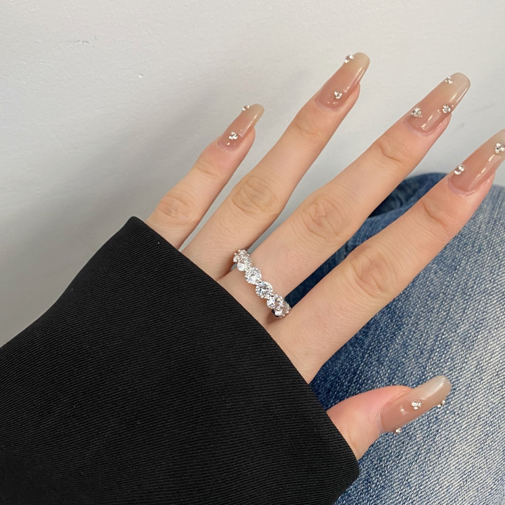 Silver Zircon Round Cut Thin Wrapped Dots Eternity Ring