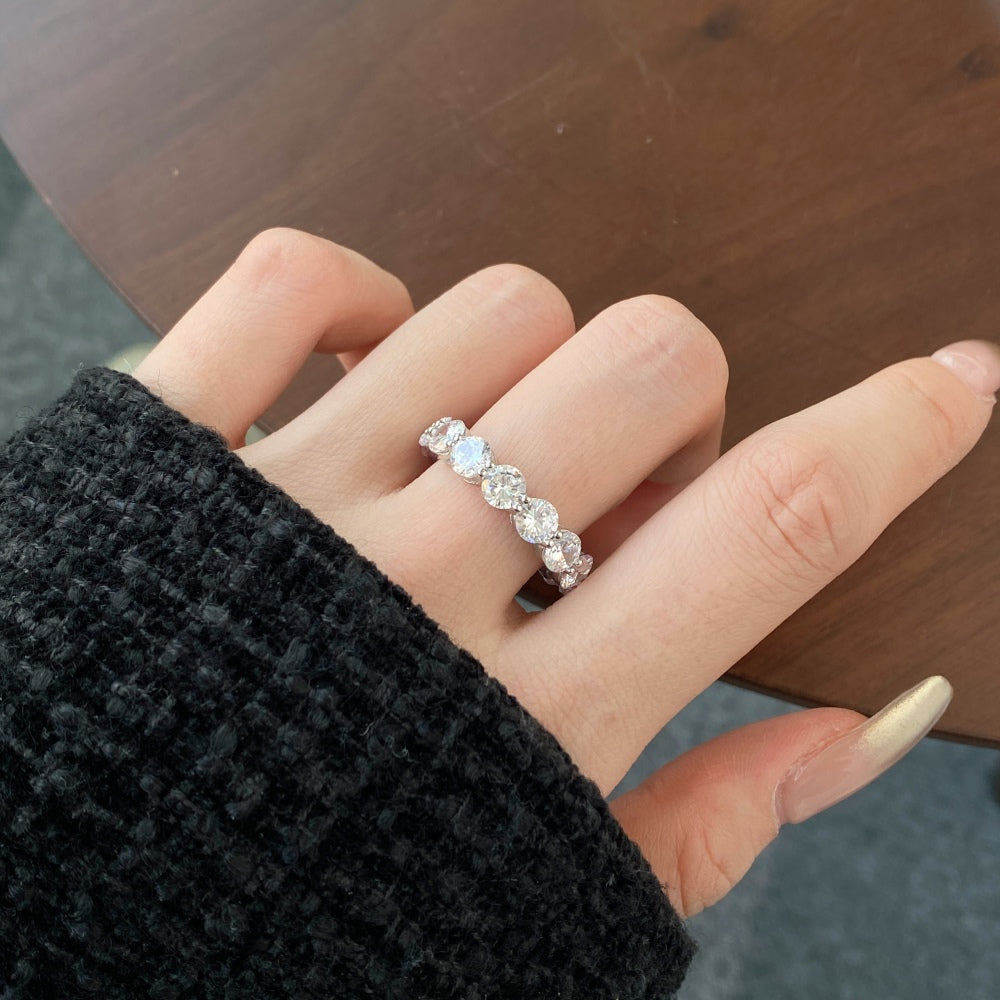 Silver Zircon Round Cut Thin Wrapped Dots Eternity Ring