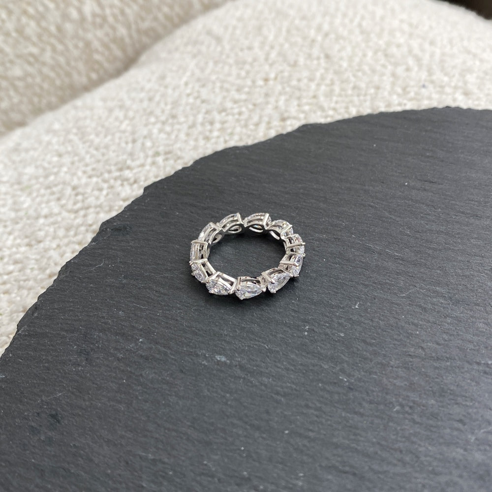 Silver Zircon Pear Cut Wrapped Water Drop Eternity Ring