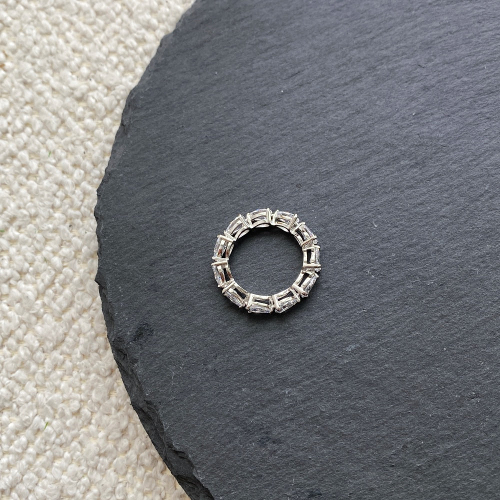 Silver Zircon Pear Cut Wrapped Water Drop Eternity Ring