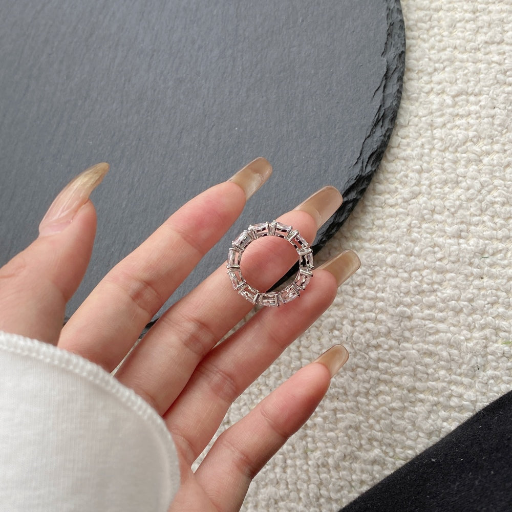 Silver Zircon Pear Cut Wrapped Water Drop Eternity Ring