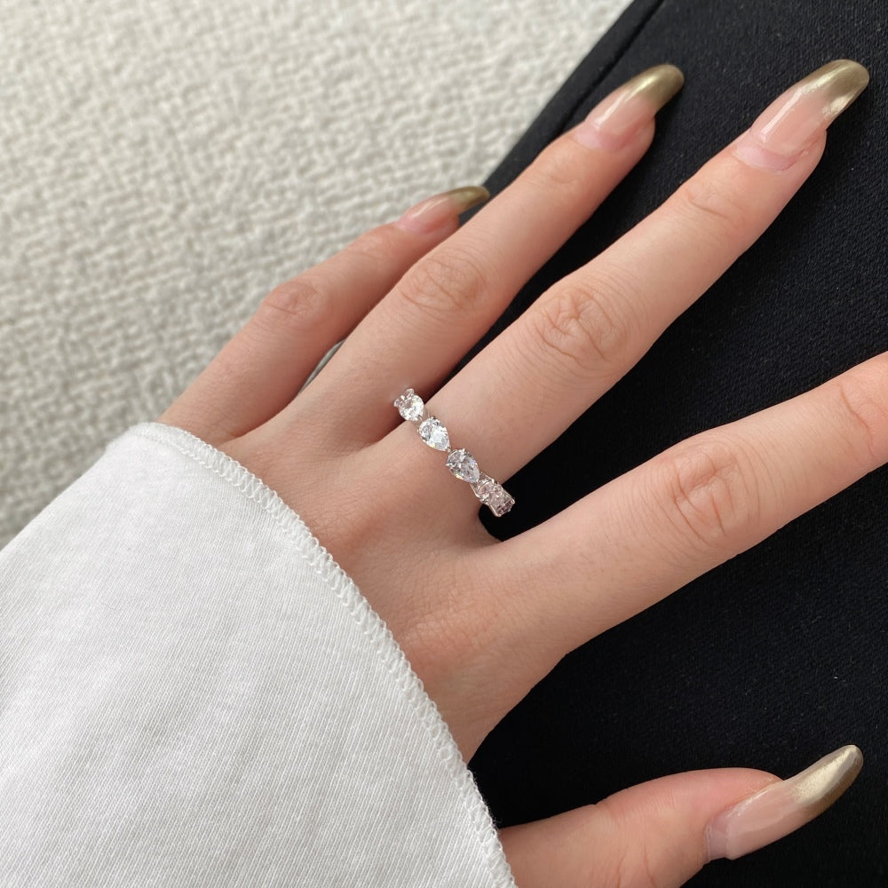 Silver Zircon Pear Cut Wrapped Water Drop Eternity Ring
