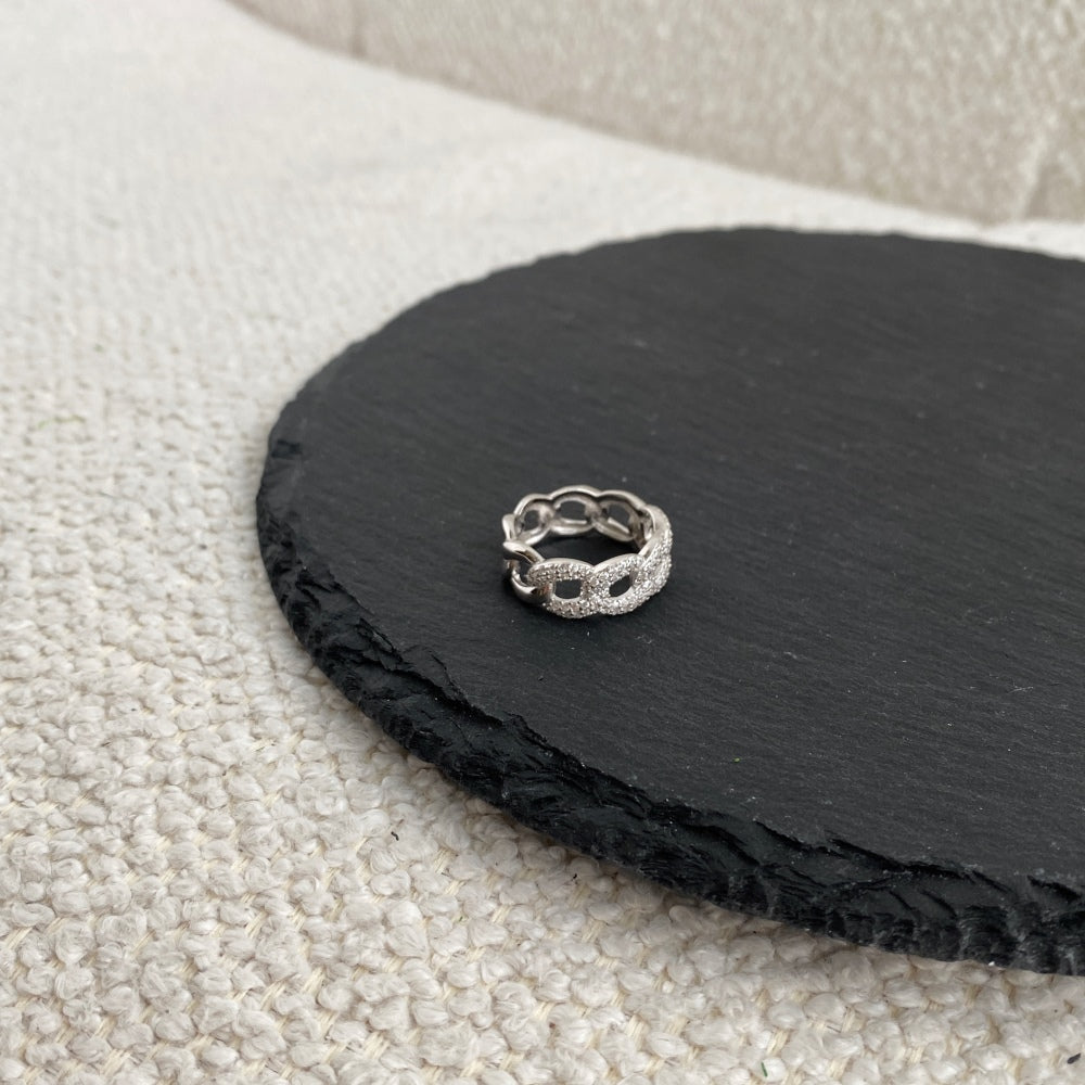 Silver Zircon Round Cut Inlaid Cuban Eternity Ring