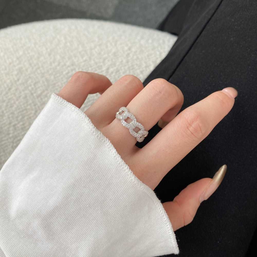 Silver Zircon Round Cut Inlaid Cuban Eternity Ring