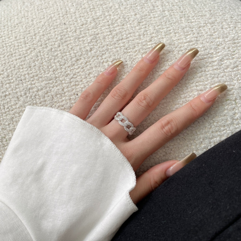 Silver Zircon Round Cut Inlaid Cuban Eternity Ring