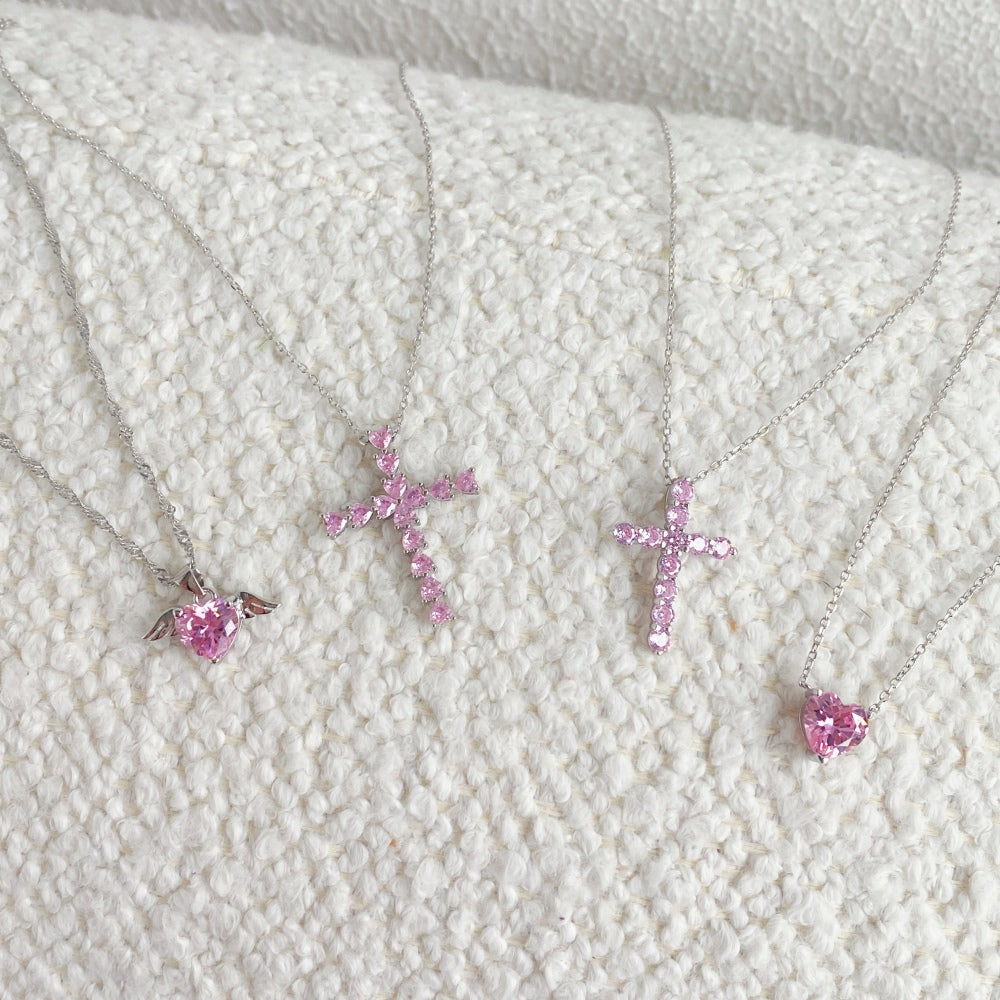 Silver Zircon Heart Cut Love Pendant Necklace