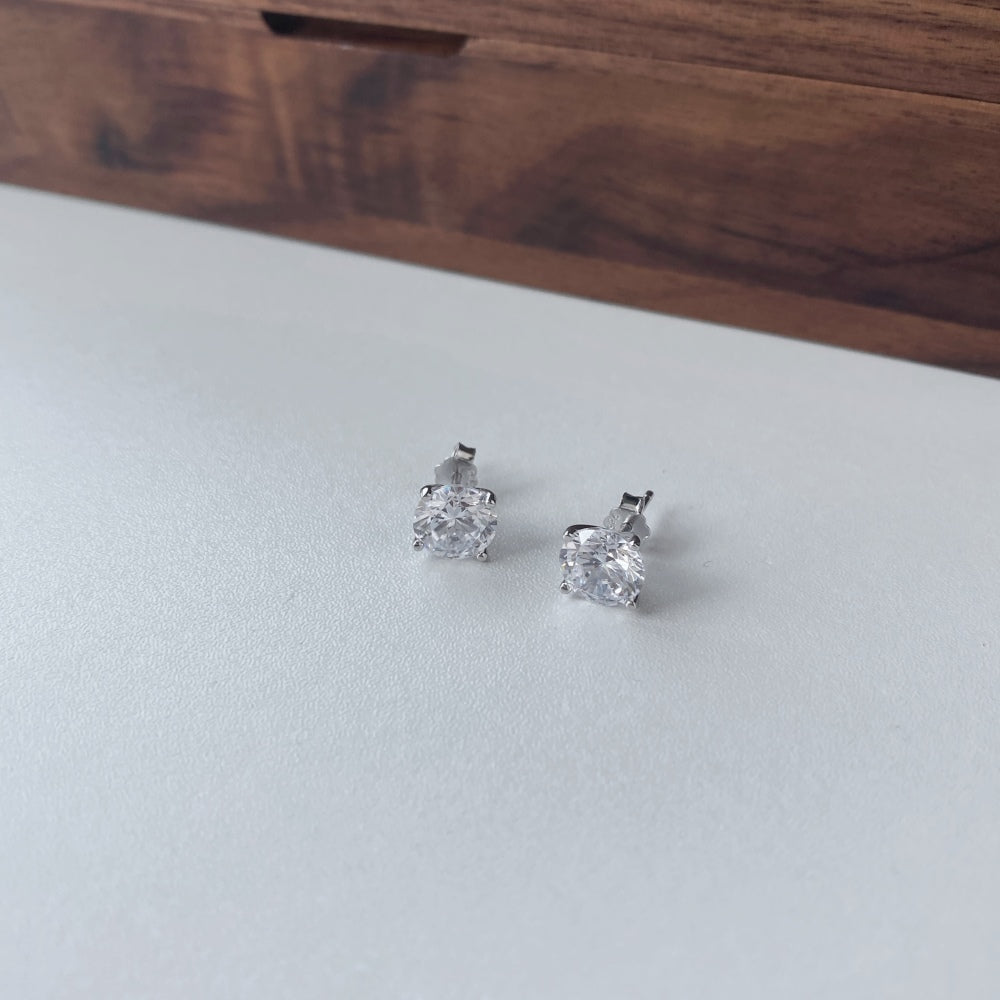 Silver Zircon Round Cut Wrapped Ear Studs