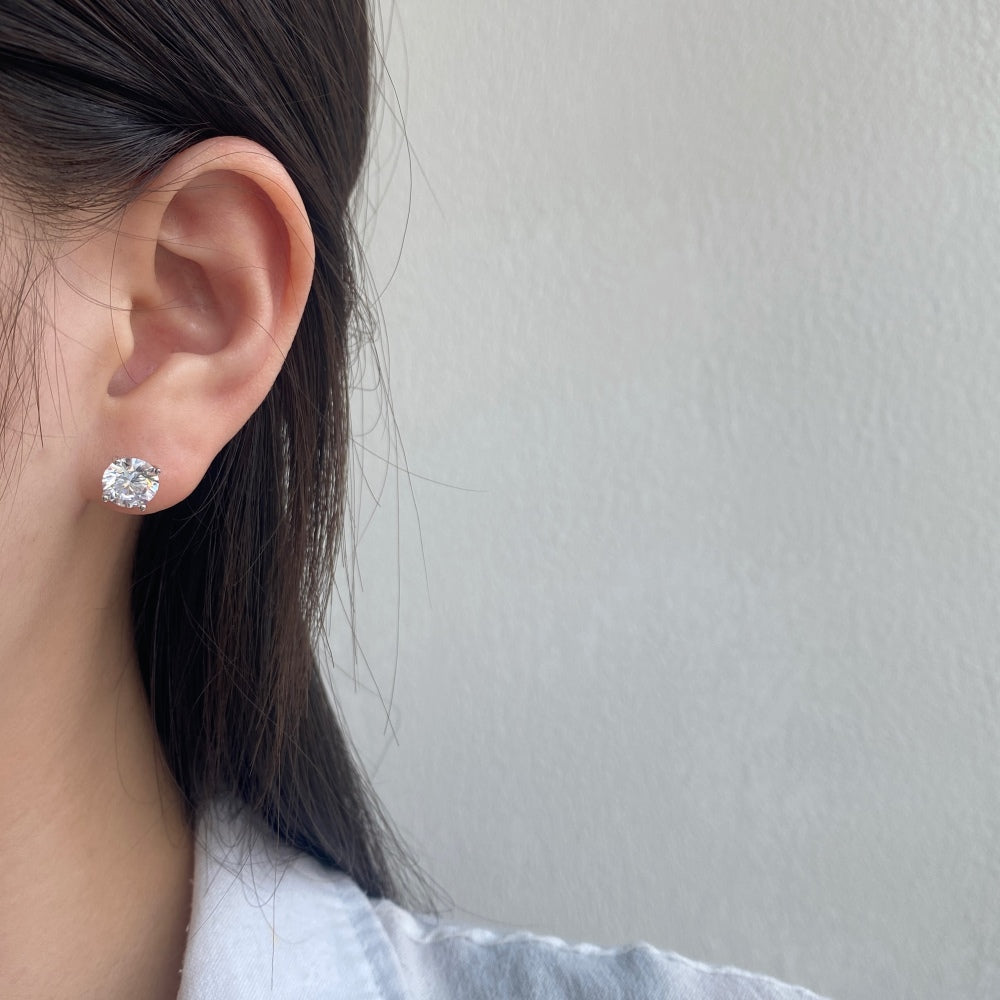 Silver Zircon Round Cut Wrapped Ear Studs