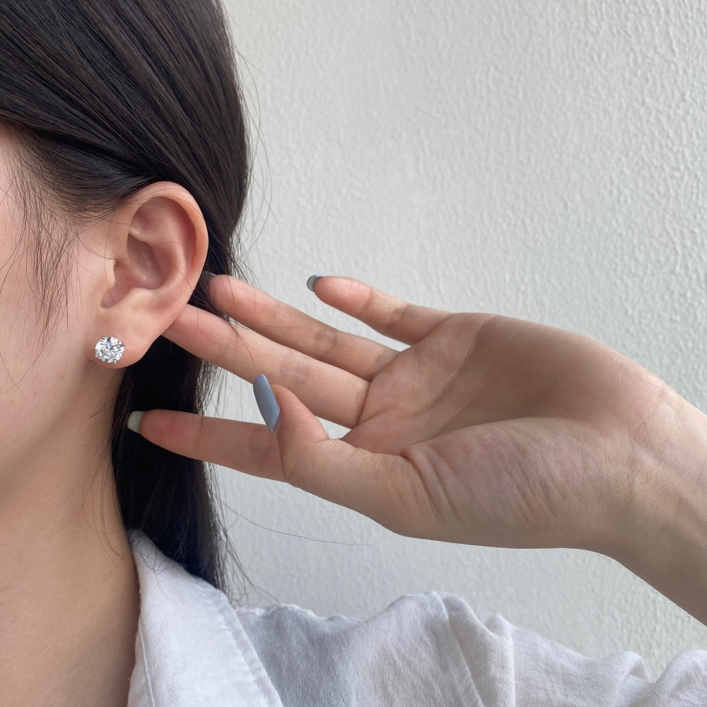 Silver Zircon Round Cut Wrapped Ear Studs