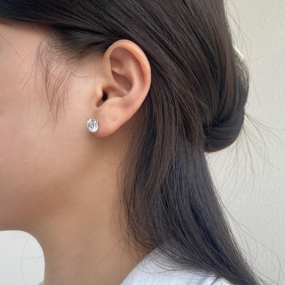 Silver Zircon Round Cut Wrapped Ear Studs