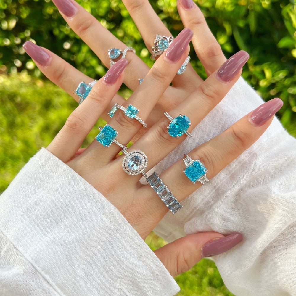 Silver Zircon Emerald Cut Wrapped Inlaid Wedding Ring