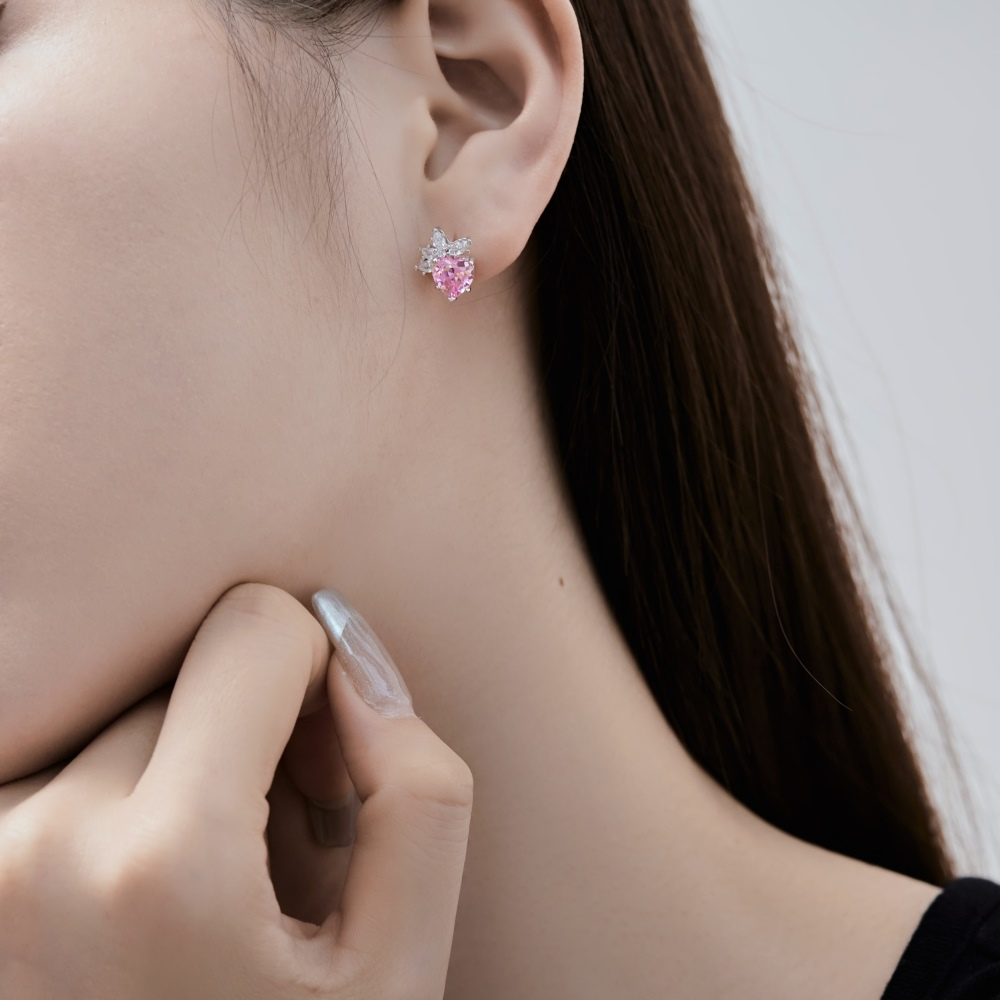 Silver Zircon Heart Cut Iced Ear Studs