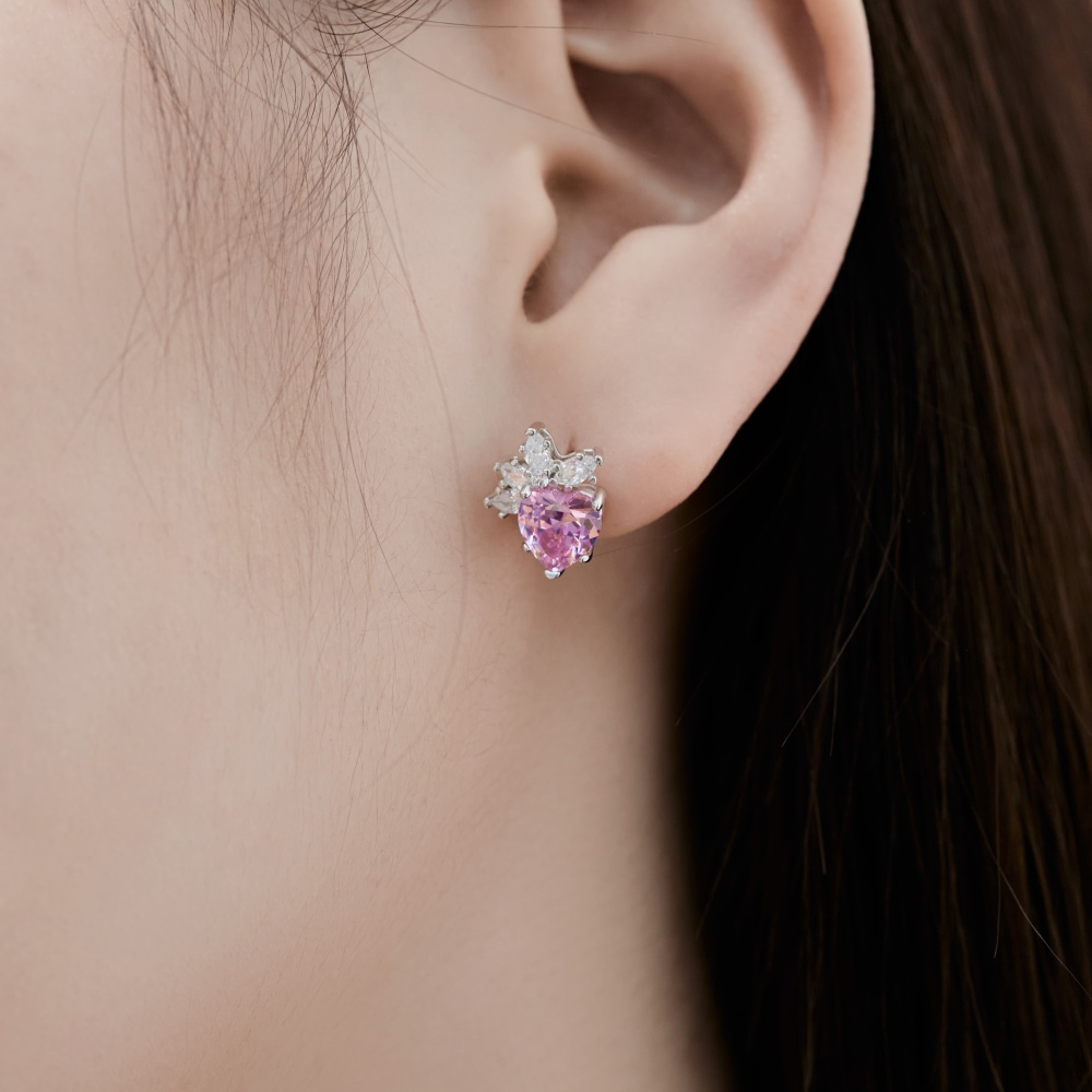 Silver Zircon Heart Cut Iced Ear Studs