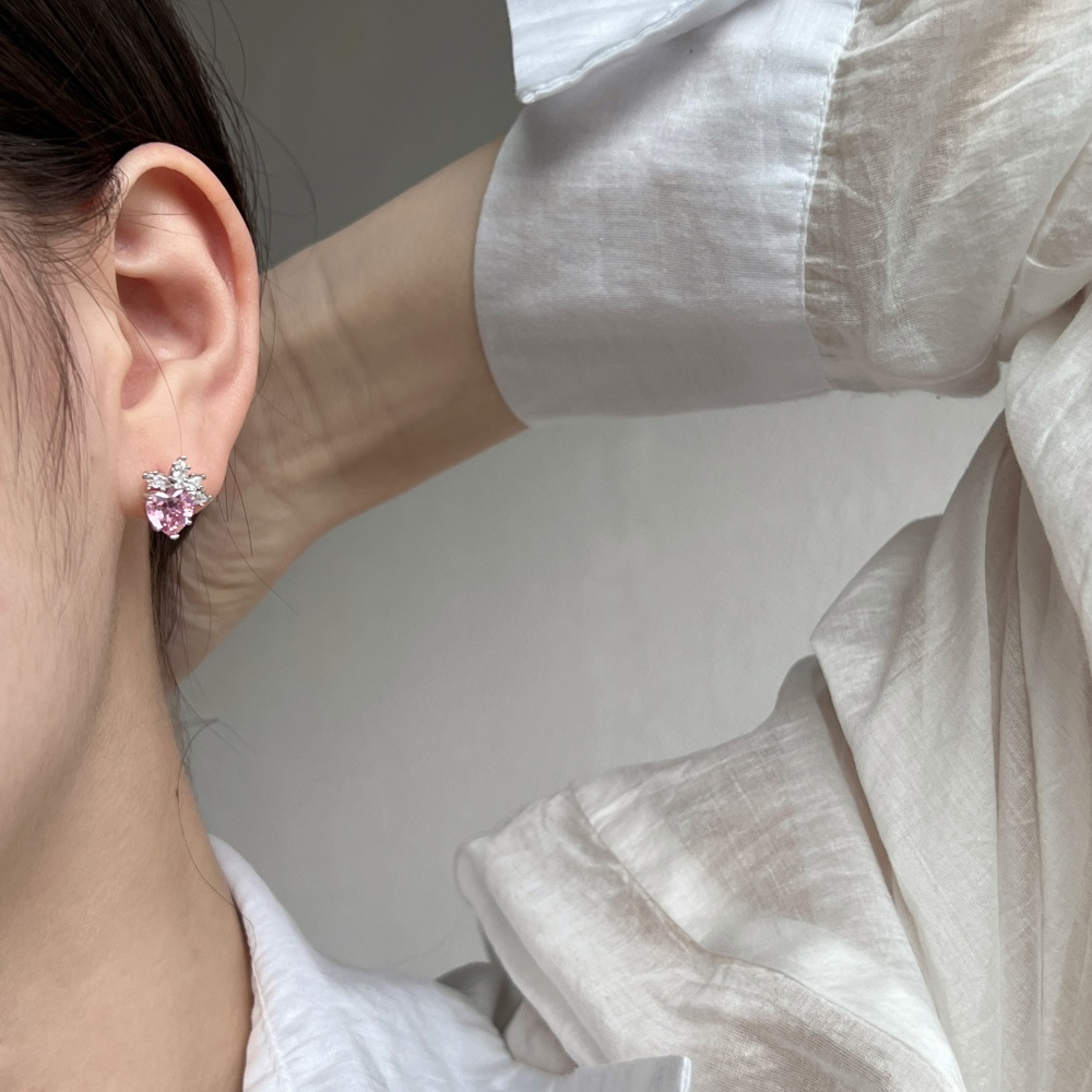 Silver Zircon Heart Cut Iced Ear Studs