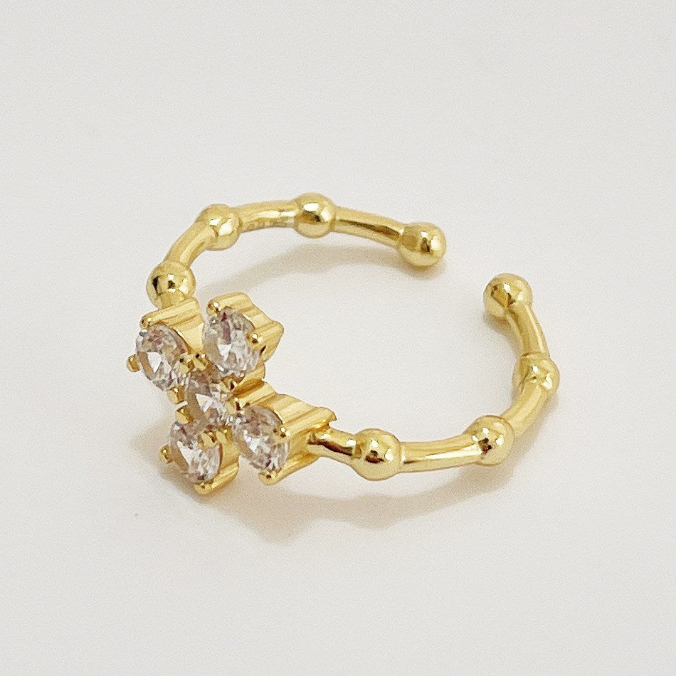 Silver Zircon Round Cut Open Cross Dainty Ring