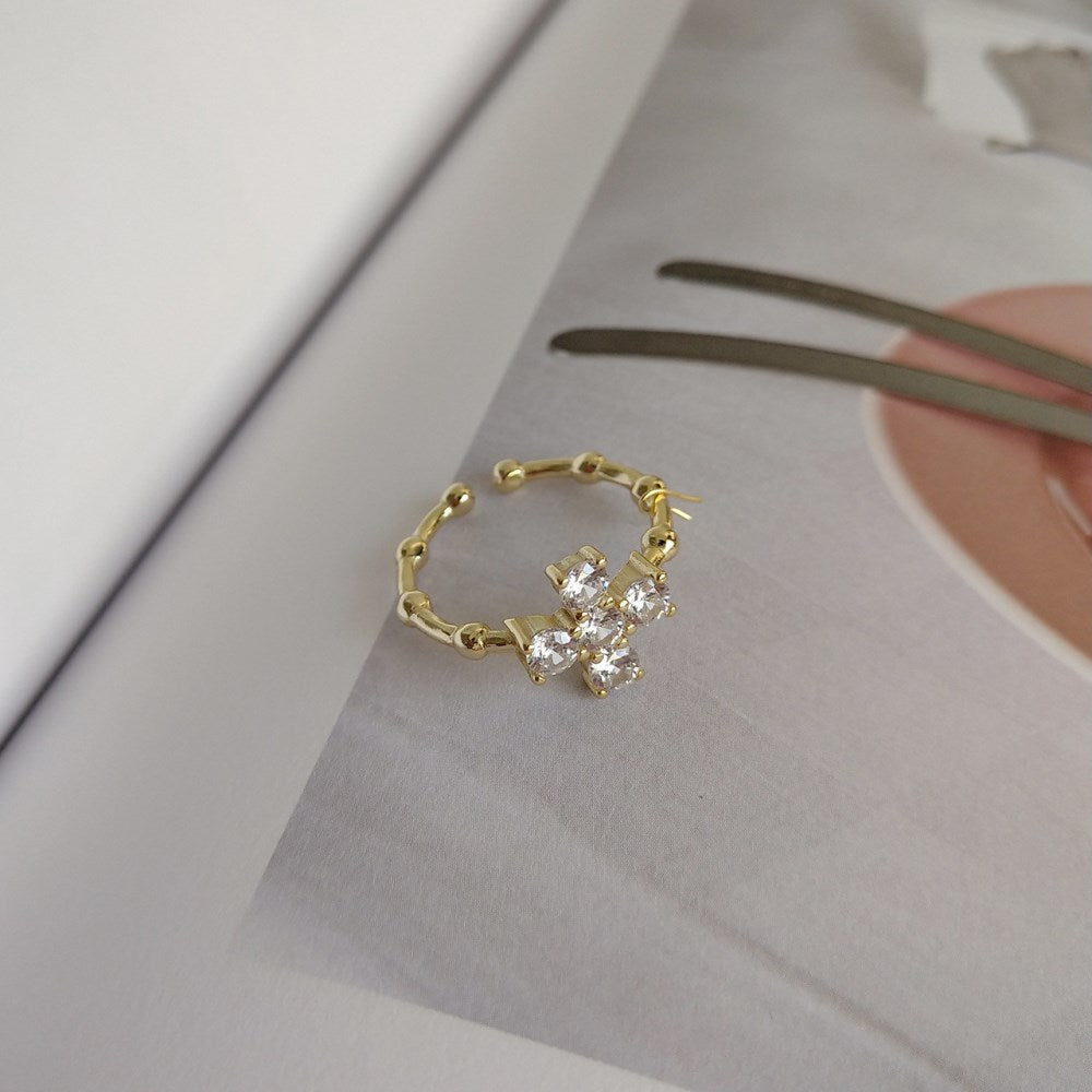 Silver Zircon Round Cut Open Cross Dainty Ring