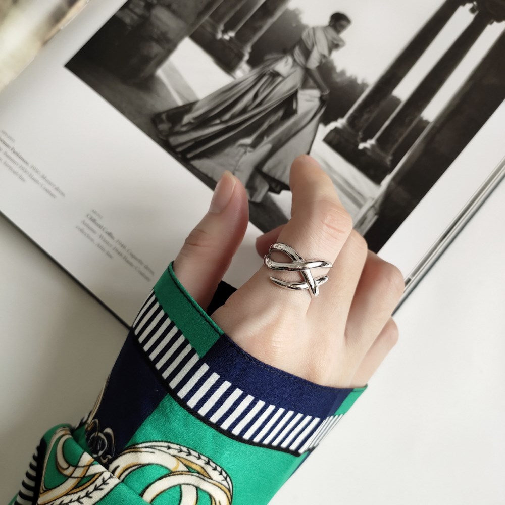 Silver Multi Layer Crossover Ring