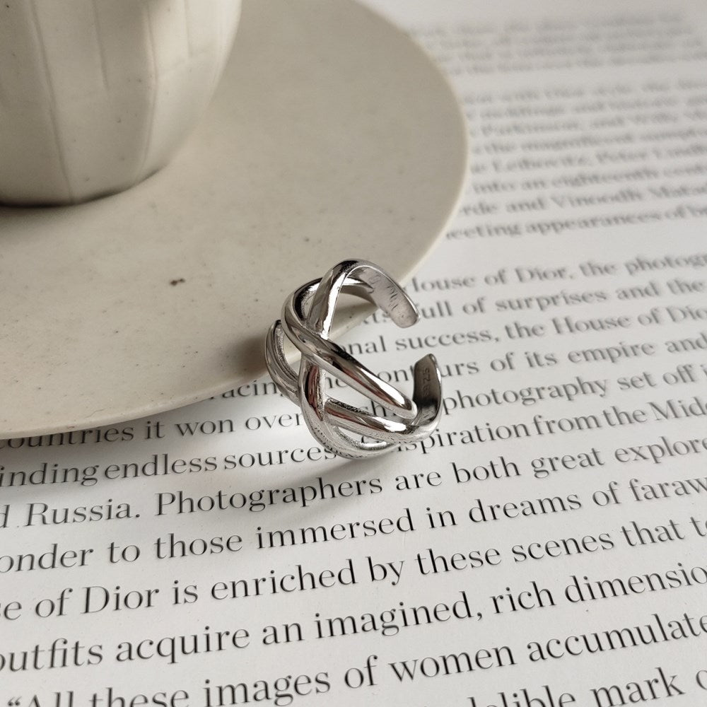 Silver Multi Layer Crossover Ring