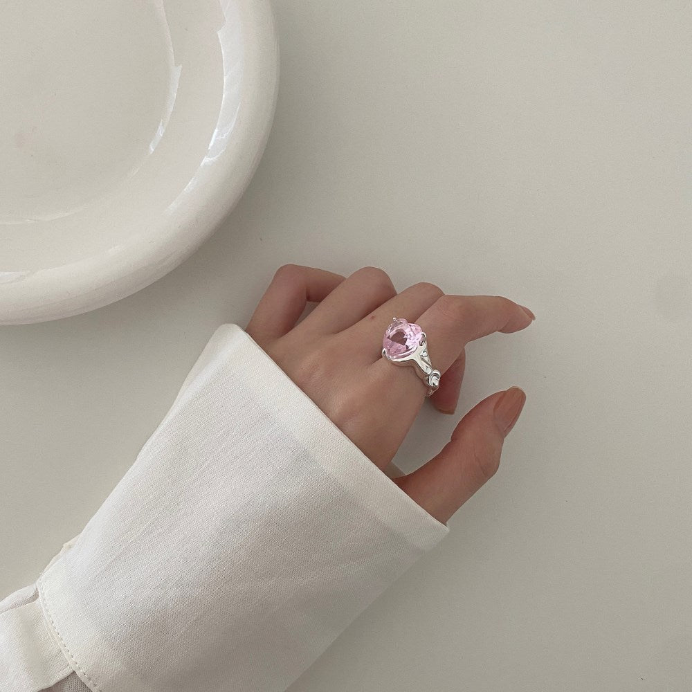 Silver Zircon Heart Cut Twisted Solitaire Ring