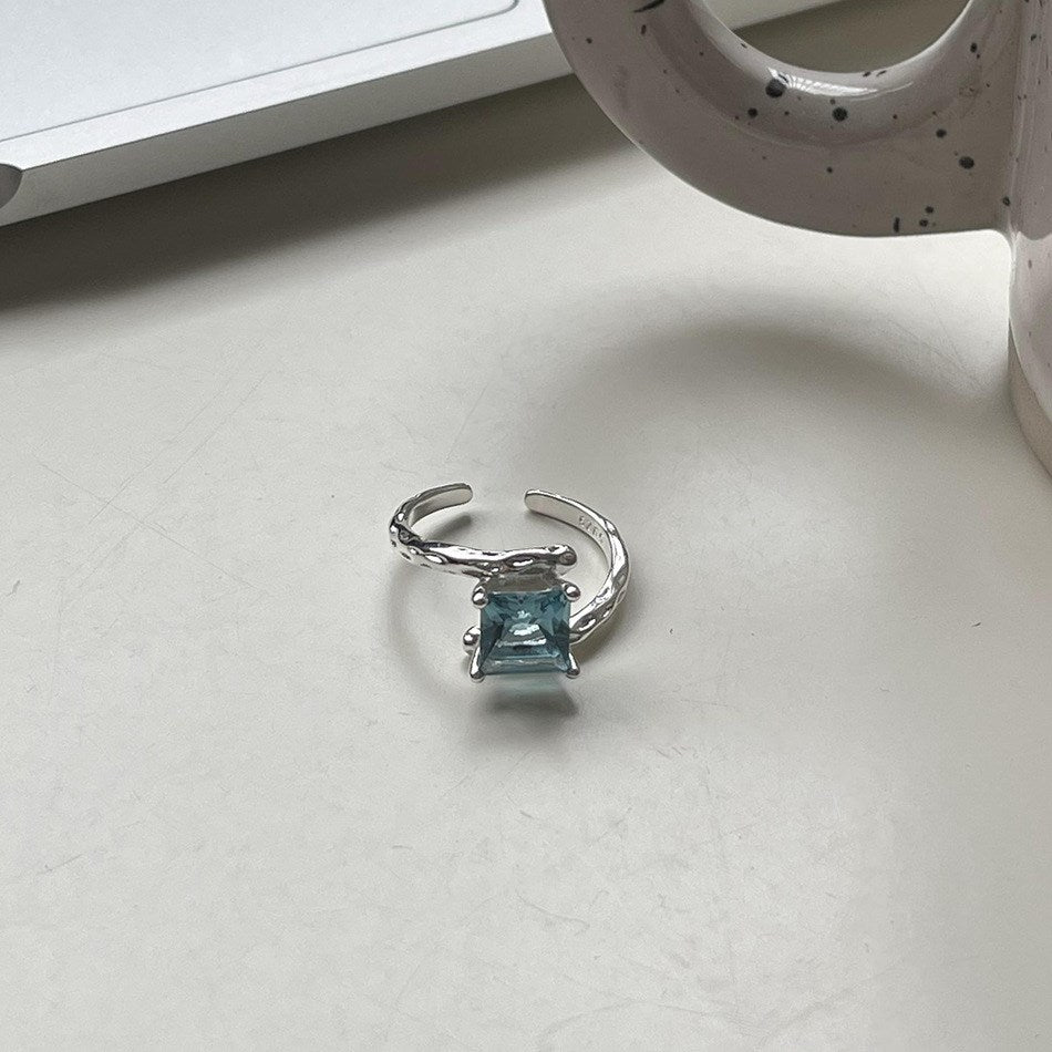 Silver Zircon Princess Cut Twisted Open Bypass Ring