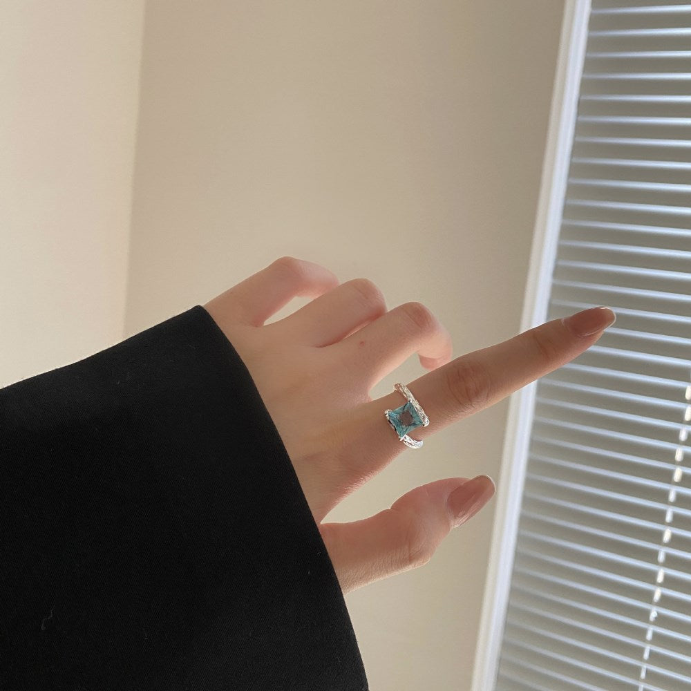 Silver Zircon Princess Cut Twisted Open Bypass Ring