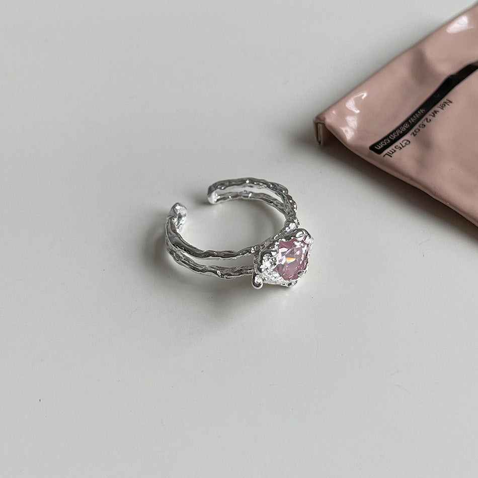 Silver Zircon Heart Cut Melted Dainty Ring