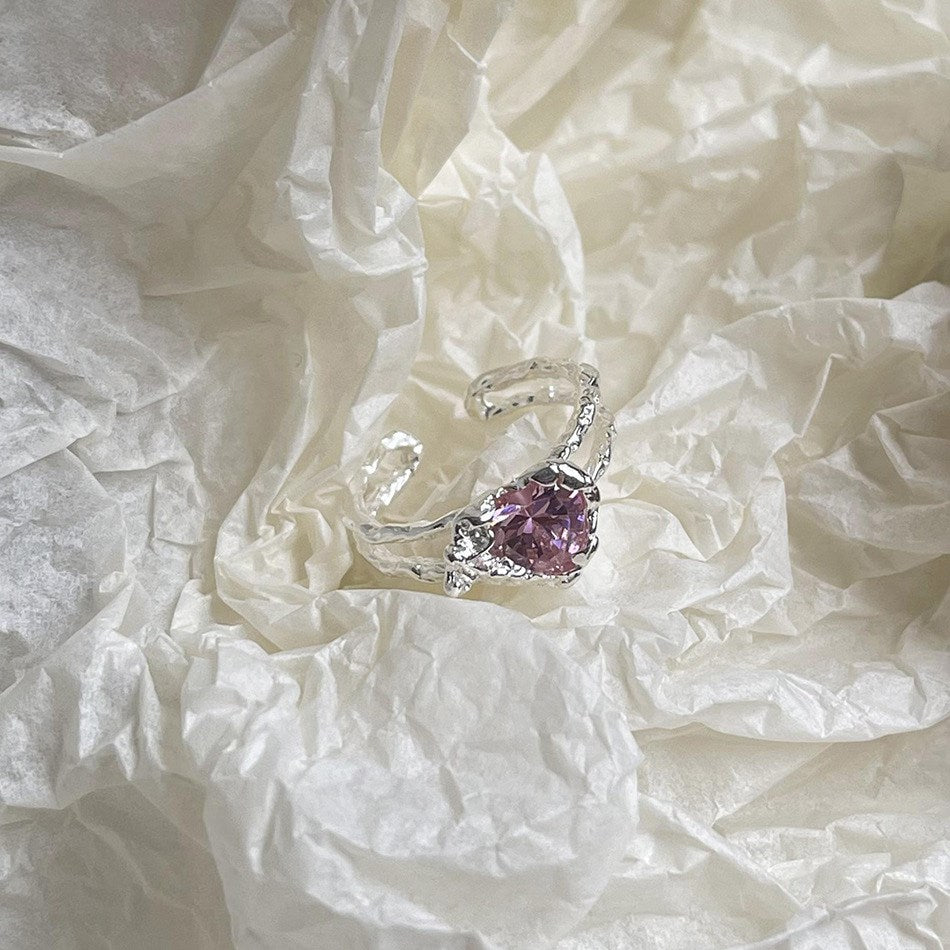 Silver Zircon Heart Cut Melted Dainty Ring