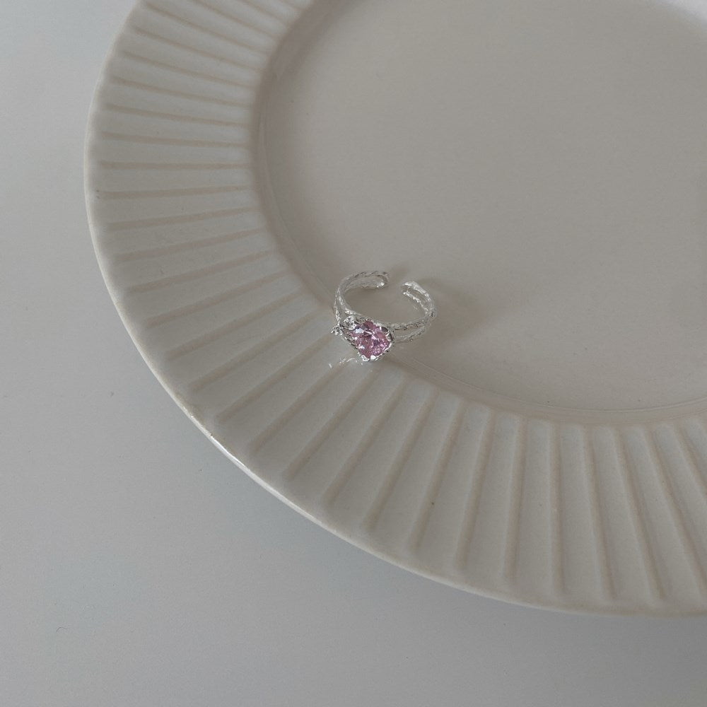 Silver Zircon Heart Cut Melted Dainty Ring