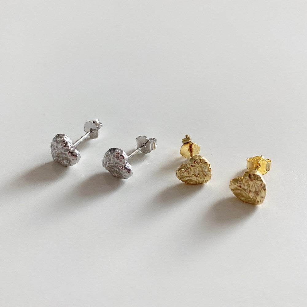 Silver Crushed Heart Ear Studs