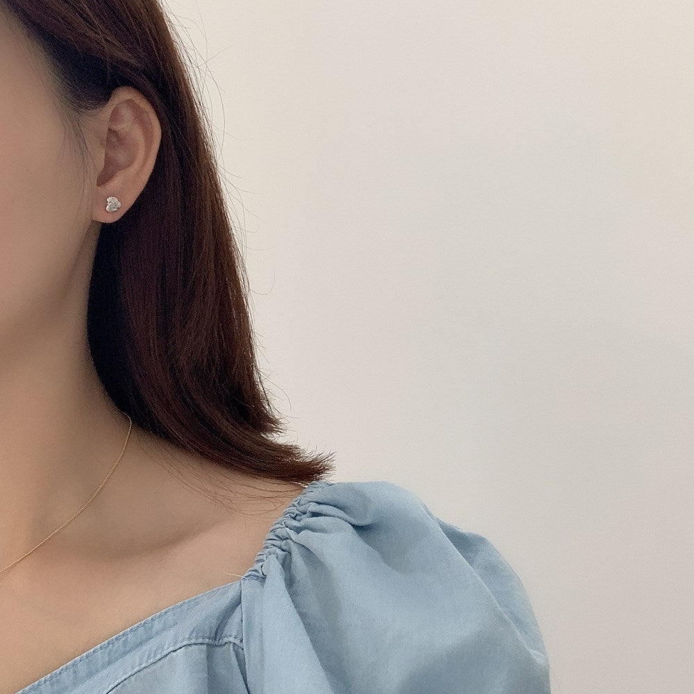 Silver Crushed Heart Ear Studs