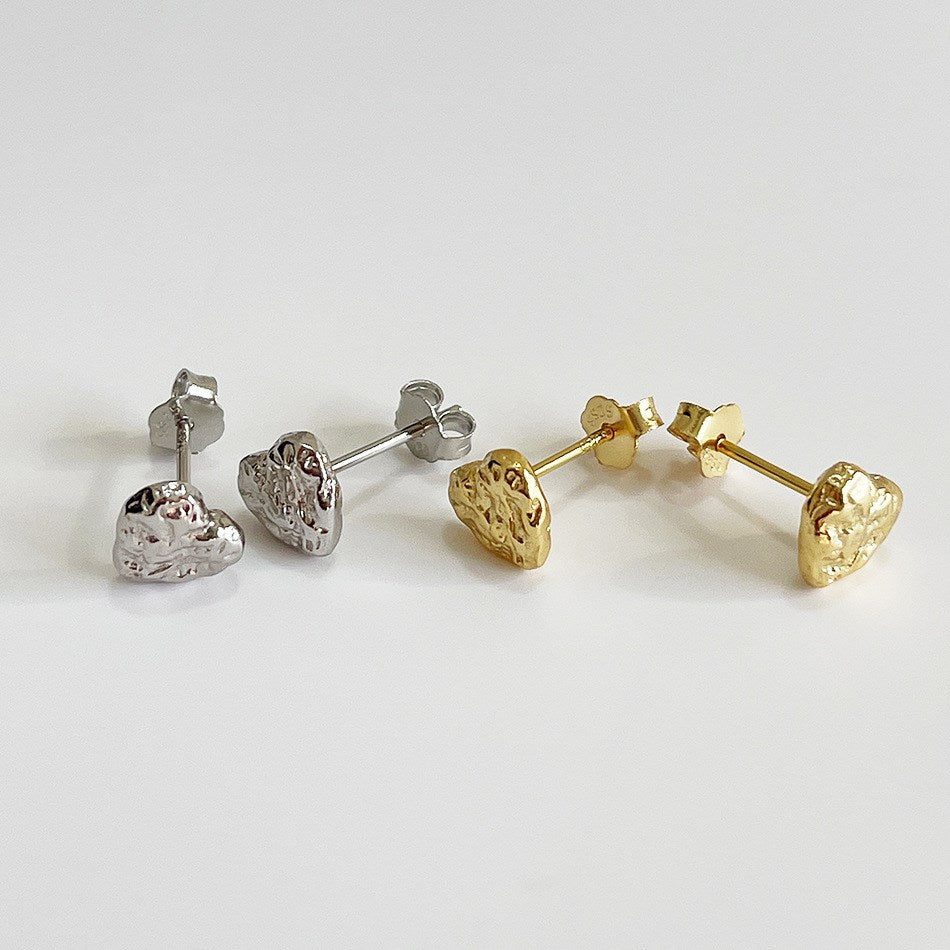 Silver Crushed Heart Ear Studs
