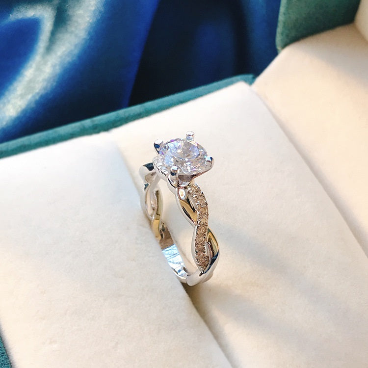 Silver Zircon Round Cut Iced Twisted Solitaire Ring