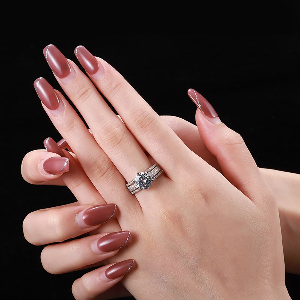 Silver Zircon Round Cut Multi Layer Iced Flower Solitaire Ring