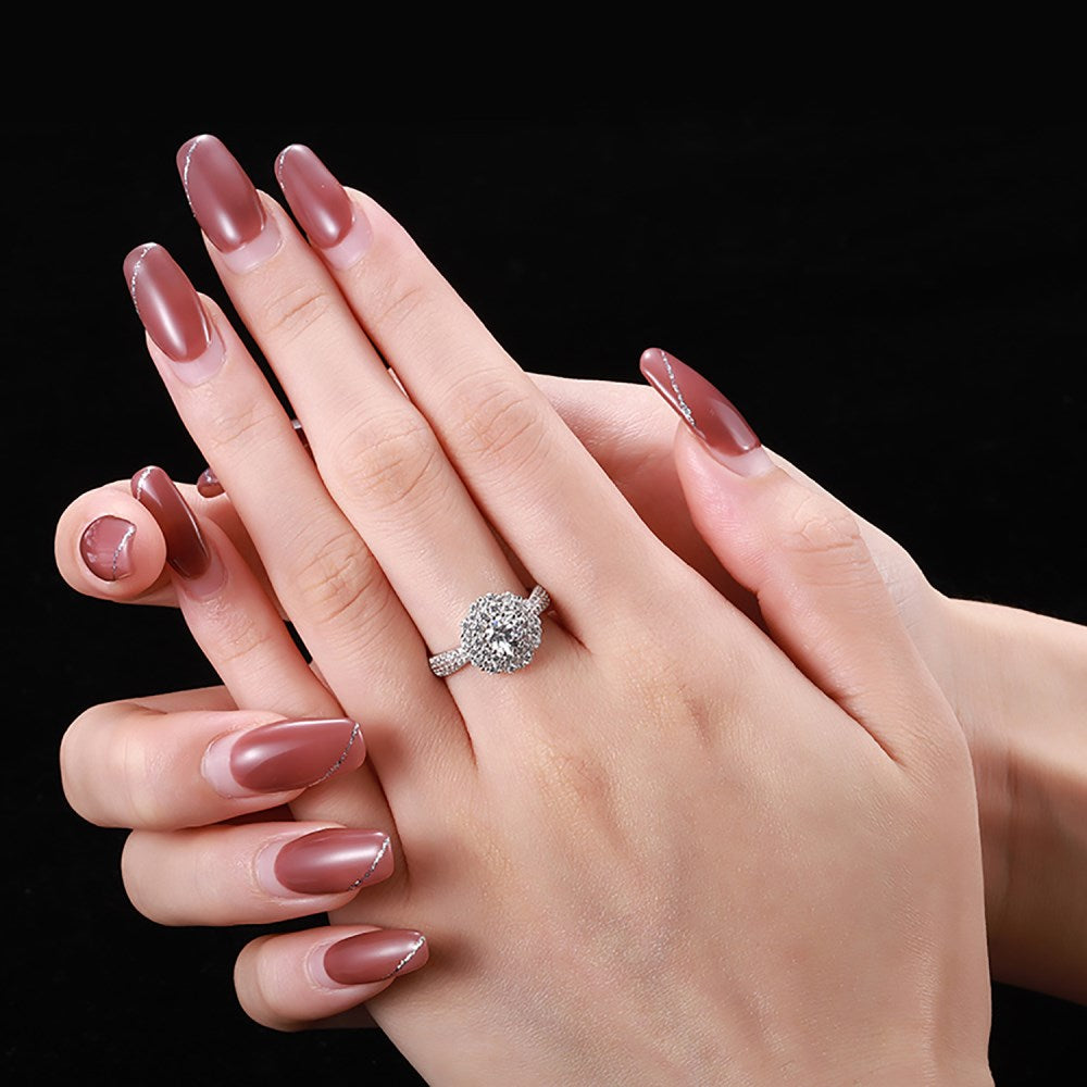 Silver Zircon Round Cut Iced Flower Halo Ring