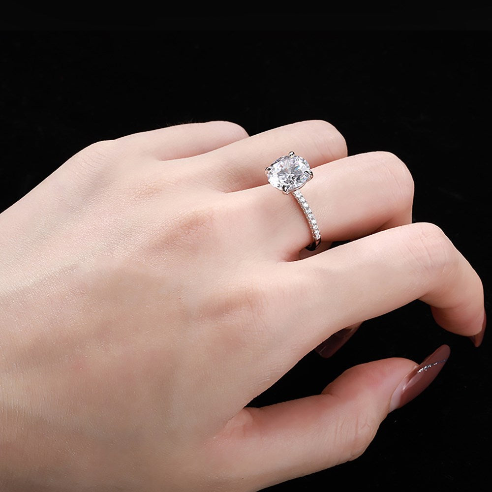 Silver Zircon Round Cut Inlaid Solitaire Ring